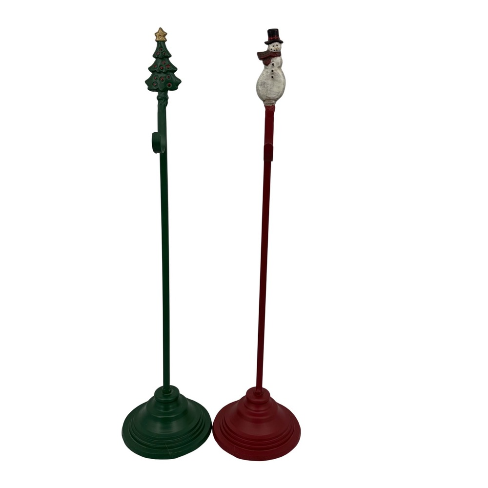 Stocking Holders 24.5in Red Green Cast Iron Snowman Tree Set Christmas Winter